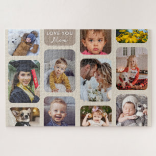 Puzzle    Personalize 11 Photos Taupe Modern Love You Mom