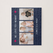 Puzzle Personalized 3 Photo Mother's Day Navy Blue Hearts (Vertical)