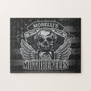 Puzzle Personalized American Flag Biker Skull Motorcycle