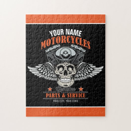 Puzzle Personalized Biker Flying Skull Motorcycle Shop (Vertical)