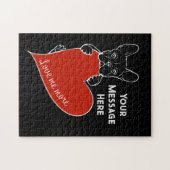 Puzzle Personalized Black French Bulldog with a Red Heart (Horizontal)