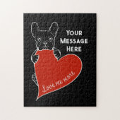 Puzzle Personalized Black French Bulldog with a Red Heart (Vertical)