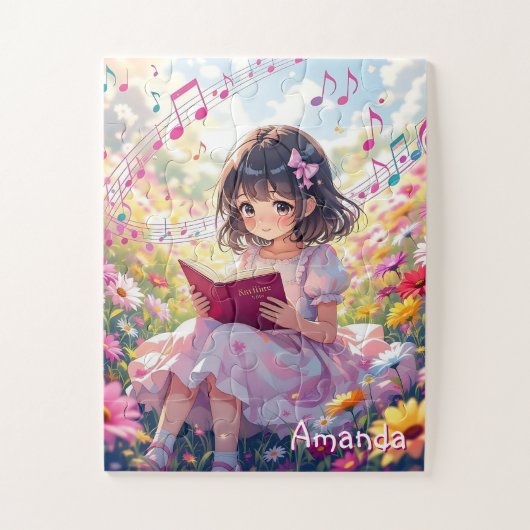 Puzzle Personalized Cute Anime Girl Reading a Book (Vertical)