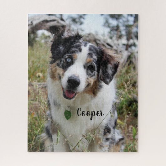 Puzzle Personalized Merle Australian Shepherd Puppy (Vertical)