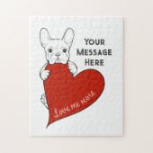 Puzzle Personalized Red Heart Cute French Bulldog (Vertical)