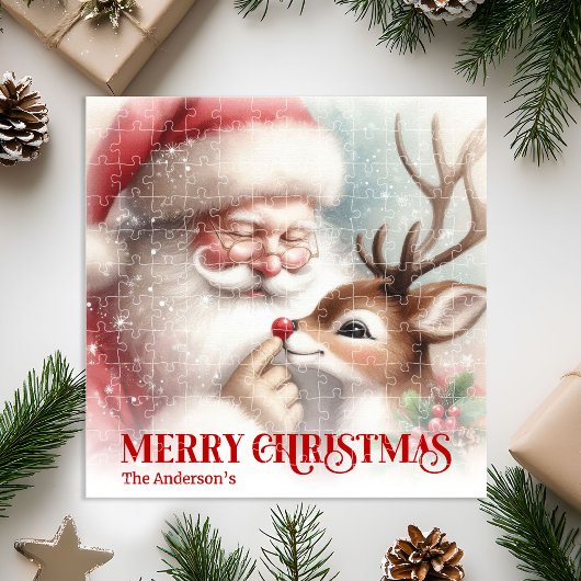 Puzzle Personalized Santa and Rudolph Kids Christmas Gift