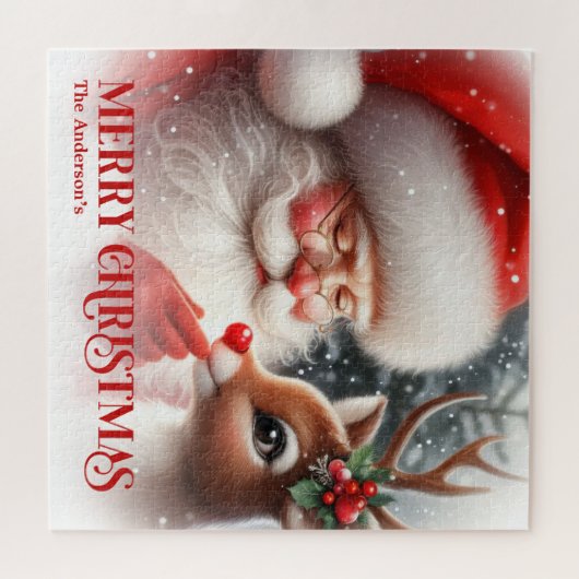 Puzzle Personalized Santa Claus and Rudolph Festive Gift (Horizontal)