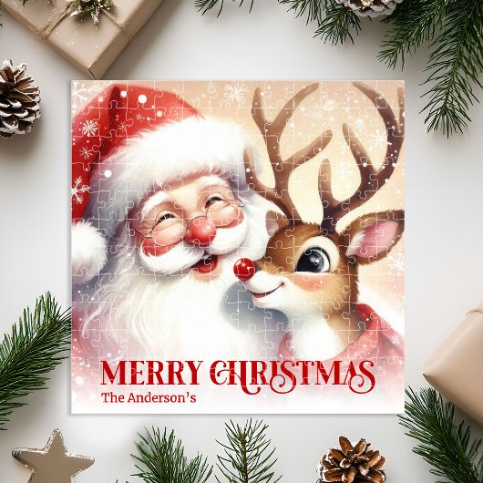 Puzzle Personalized Santa Rudolph Christmas Kids Gift