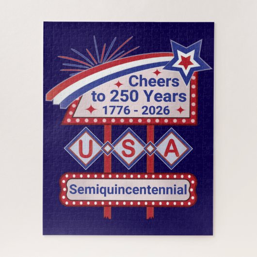 Puzzle Personalized USA 250–Patriotic Retro Marquee (Vertical)