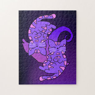 Puzzle Personnalisable Purple Gemini Retro Neon Kittens