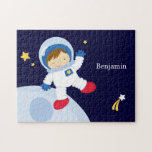 Puzzle Personnalisé de l'astronaute Boy Kid<br><div class="desc">Le puzzle personnalisé présente un thème d'espace cool. Personnalisez avec le nom de votre petite fille, monogramme, initiales ou texte de votre choix pour un cadeau unique. Cocoa Studio.</div>