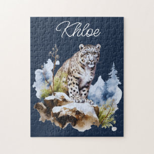 Puzzle personnalisé de léopard des neiges en hiver
