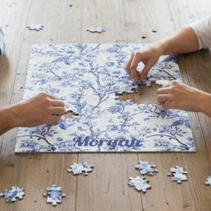 Puzzle Personnalisé Élégant Français Vintage bleu Floral 