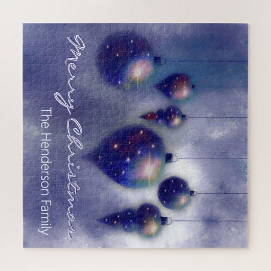 Puzzle Personnalisé Hanging Noël Baubles bleu foncé - (Horizontal)