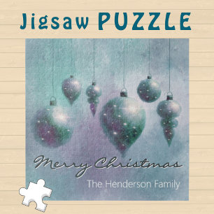 Puzzle Personnalisé Hanging Noël Baubles Turquoise Argent