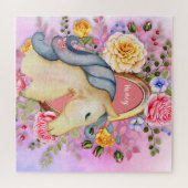 Puzzle personnalisé licorne Rose rose fille (Horizontal)