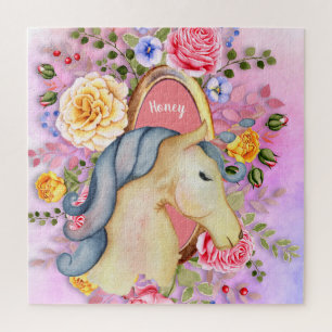 Puzzle personnalisé licorne Rose rose fille