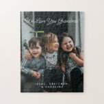 Puzzle Personnalisé We Love You Grandma Script photo<br><div class="desc">Donnez à grand-mère un cadeau qu’elle chérira avec ce puzzle personnalisé. Personnalisez-le avec une photo de ses petits-enfants bien-aimés et ajoutez un message "We Love You, Grandma" dans un script amusant. C’est une façon significative de lui montrer ce qu’elle veut dire pour sa famille. Ce puzzle transformera des souvenirs spéciaux...</div>