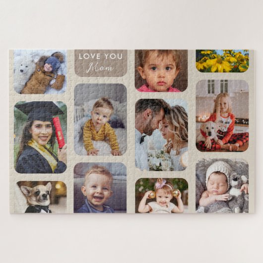 Puzzle Personnaliser 11 Photos Taupe Amour Moderne Maman (Horizontal)
