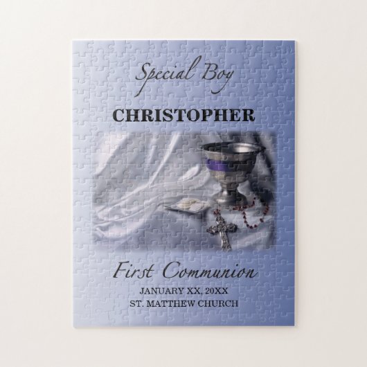 Puzzle Personnaliser, Garçon, bleu première communion (Vertical)