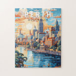 Puzzle Perth Australia Travel Art Vintage<br><div class="desc">Perth conception de déplacement vectoriel rétro. Perth,  capitale de l'Australie occidentale,  est située là où la rivière Swan rencontre la côte sud-ouest.</div>