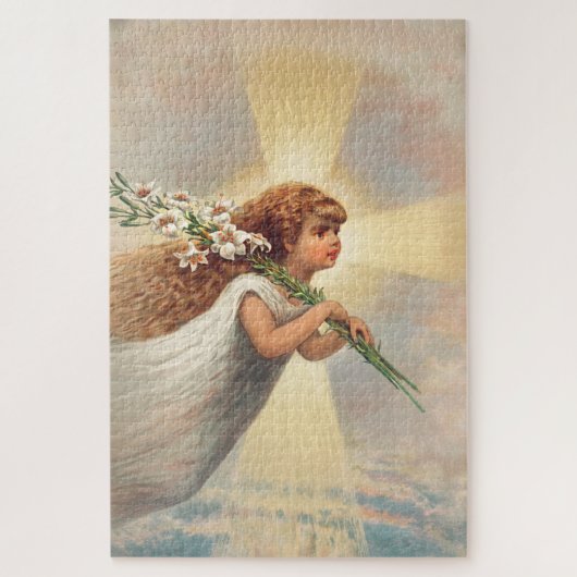 Puzzle Petit ange bébé tenant des lis (Vertical)