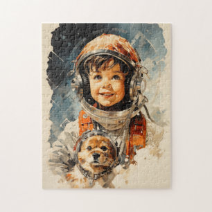 Puzzle Petit astronaute garçon et chien