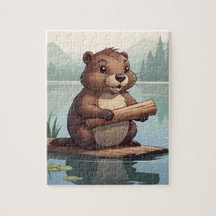 Puzzle Petit castor sur le lac