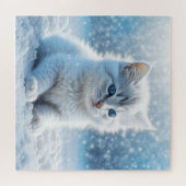 Puzzle Petit chaton blanc dans Noël de neige (Horizontal)