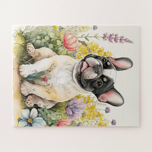 Puzzle Petit Chien Français Chien Chien Floral Chiot (Horizontal)