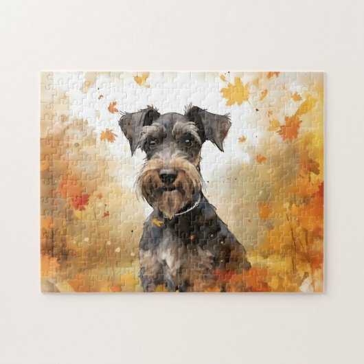 Puzzle Petit Chien Schnauzer mignon/Automne/Automne/Autom (Horizontal)