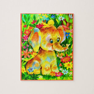 Puzzle petit éléphant et oiseau