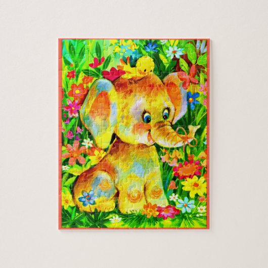 Puzzle petit éléphant et oiseau (Vertical)