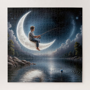 Puzzle Petit garçon pêchant sur un croissant de lune
