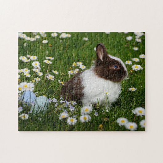 Puzzle Petit lapin Brown et blanc en fleurs (Horizontal)