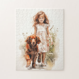 Puzzle Petite fille avec Setter irlandais
