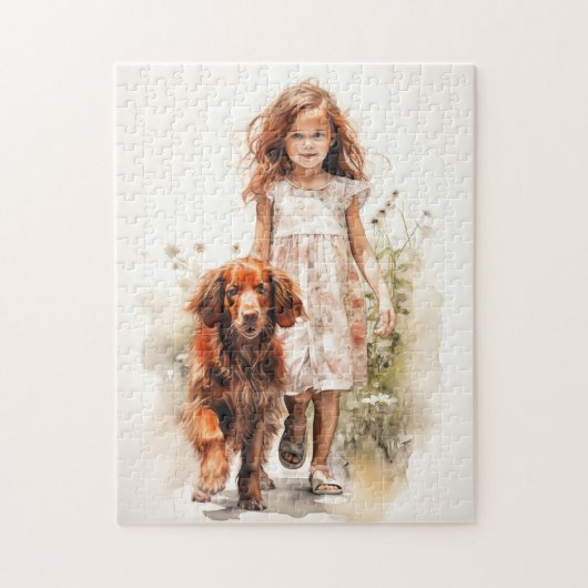 Puzzle Petite fille avec Setter irlandais (Vertical)