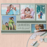 Puzzle Petits-enfants font la vie Grand Vert 5 Photo Coll<br><div class="desc">Créez votre propre puzzle photo unique avec 5 de vos photos préférées. La citation de petits-enfants est portée à la main et dit : "Les petits-enfants font la vie grand", ce qui en fait un merveilleux cadeau pour vos petits-enfants, nana, grand-parents ou grands-parents. Le modèle photo est configuré pour que...</div>