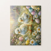 Puzzle Petits poussins dans la prairie avec oeufs de Pâqu (Vertical)