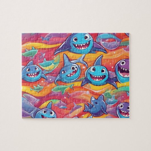 Puzzle Petits requins colorés et drôles (Horizontal)