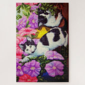 Puzzle Petunias et chatons/chats dans les fleurs du jardi (Vertical)