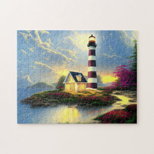 Puzzle Phare au coucher du soleil Beau paysage de plage