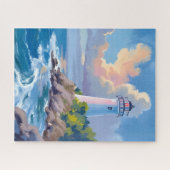 Puzzle Phare côtier | Mer aux vagues de l'océan bleu (Horizontal)