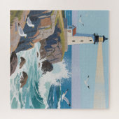 Puzzle Phare côtier Vagues océaniques Mouettes (Horizontal)