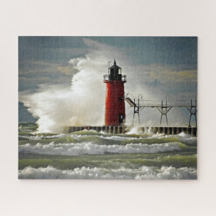 Puzzle Phare du Michigan avec grande vague