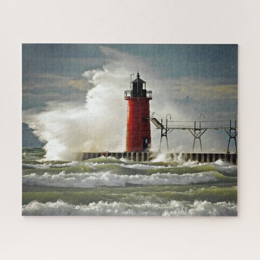 Puzzle Phare du Michigan avec grande vague (Horizontal)