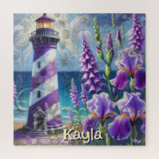 Puzzle Phare violet avec Foxglove & Iris Personnalisé (Vertical)