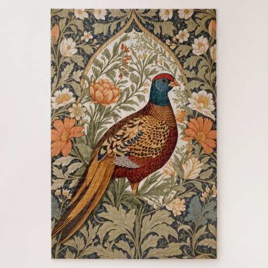 Puzzle Pheasant Vintage Floral William Morris Inspired  (Vertical)