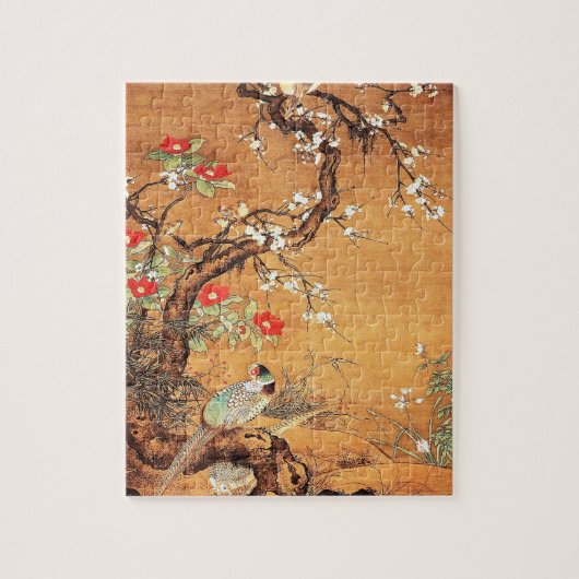 Puzzle Phéasé et camélia l'art oriental chinois à l'encre (Vertical)