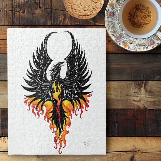 Puzzle Phénix Ardente Oiseau de Feu Tribal Noir Flammes